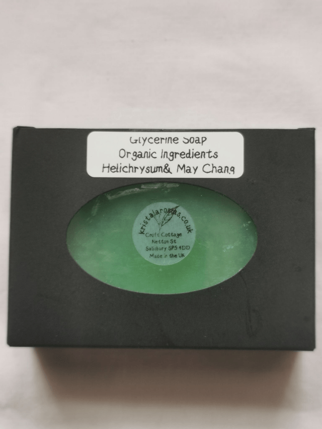 Glycerine Soap (organic ingredients) with organic Helichrysum & May Chang         80 gm approx