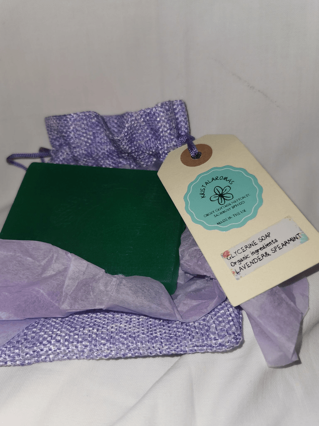 Glycerine Soap (organic ingredients) with organic Spearmint & Lavender  90g approx