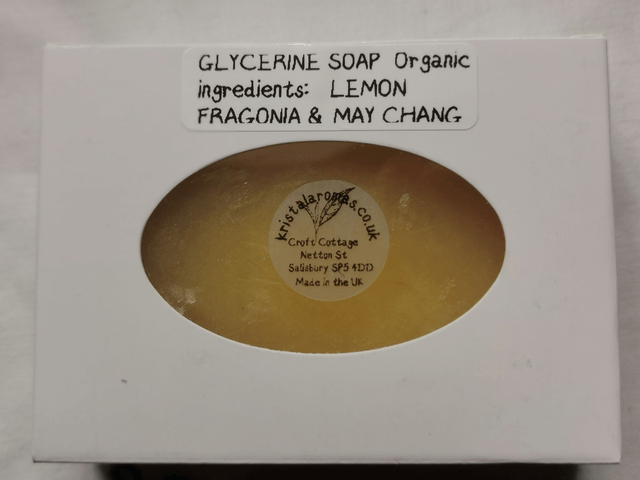 Glycerine Soap(organic ingredients) with organic Lemon, Fragonia & May Chang    80 gm approx