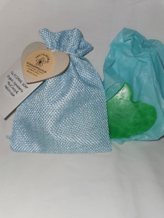 Glycerine Soap Heart shaped (organic ingredients-Maychang& Helichrysum) 30-40g approx