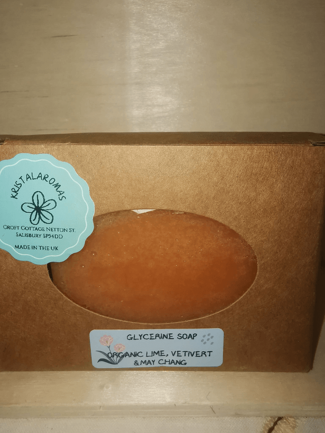 Glycerine Soap( organic ingredients) with organic May Chang, Lime & Vetivert   80 gm approx
