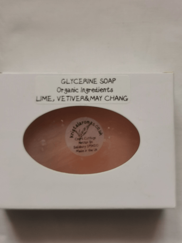 Glycerine Soap( organic ingredients) with organic May Chang, Lime & Vetivert   80 gm approx