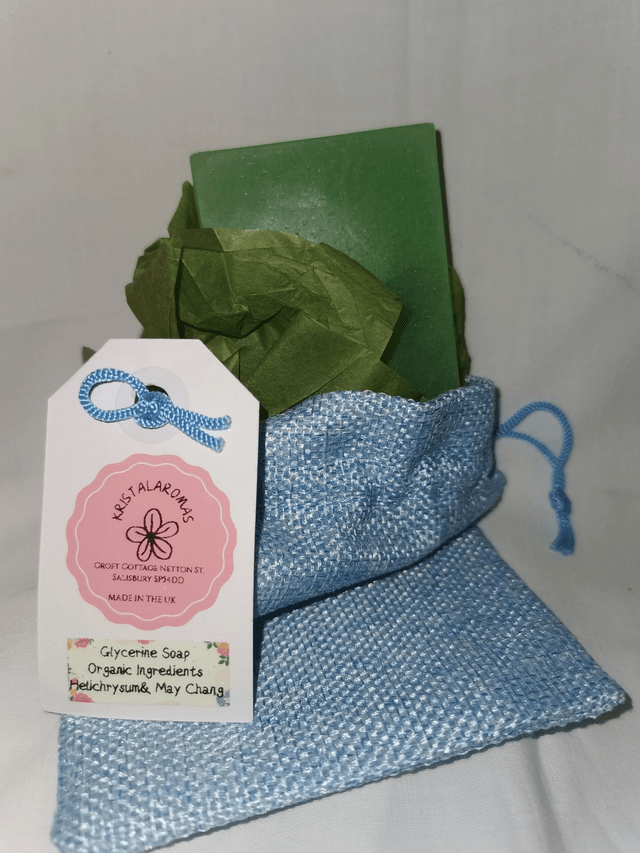 Glycerine Soap (organic ingredients) with organic May Chang & Helichrysum   90g approx