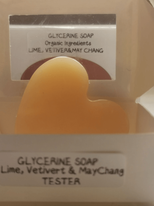 Glycerine Soap( organic ingredients) with organic May Chang, Lime & Vetivert   80 gm approx