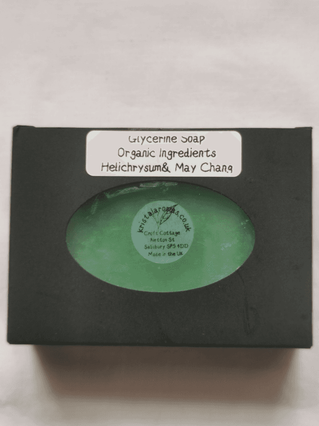 Glycerine Soap (organic ingredients) with organic Helichrysum &amp; May Chang         80 gm approx