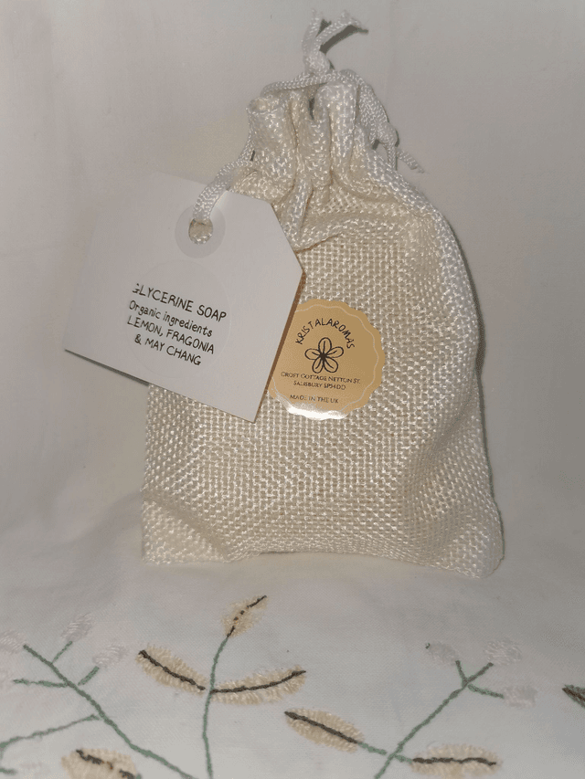 Glycerine Soap (organic ingredients) with organic Lemon, Fragonia &amp; May Chang  90g approx