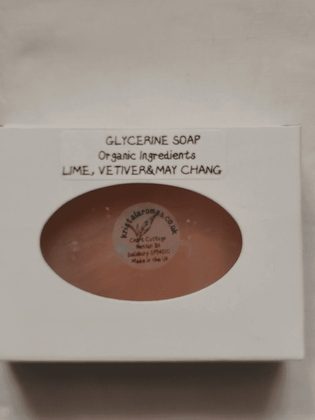 Glycerine Soap( organic ingredients) with organic May Chang, Lime &amp; Vetivert   80 gm approx